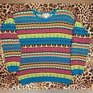Vintage Carducci Colorful Geometric Beaded Sweater
